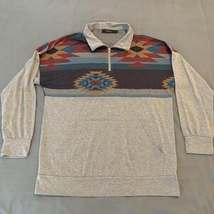 TECREW Sweatshirt Mens Large Gray 1/4 Zip Aztec Southwestern Kangaroo Pocket